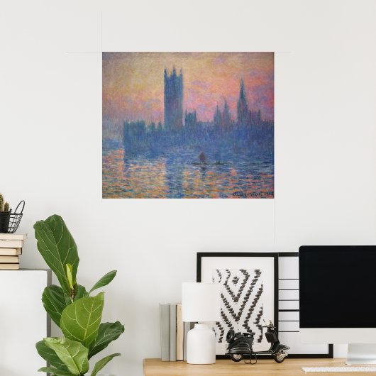 Monet - Huizen van het Parlement op zonsondergang Poster (Thuiskantoor)