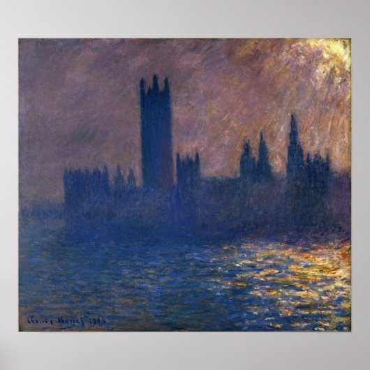 Monet - Huizen van het parlement - Zonneeffect Poster (Voorkant)