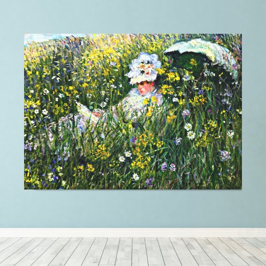 Monet - In de Meadow Canvas Afdruk (Insitu (Houten vloer))