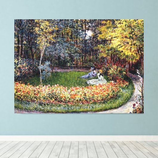 Monet - In de tuin, beroemd schilderij Canvas Afdruk (Insitu (Houten vloer))
