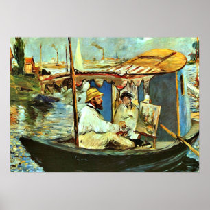 Monet in zijn Floating Studio Boat door Edouard Ma Poster