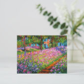 Monet Iris Garden-ontwerp met roze achtergrond Briefkaart (Staand voorkant)