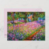 Monet Iris Garden-ontwerp met roze achtergrond Briefkaart (Voorkant / Achterkant)