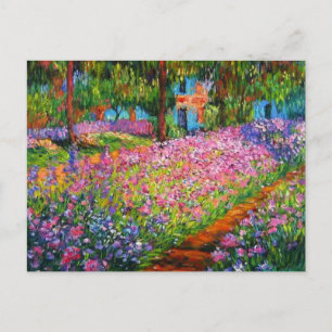 Monet Iris Garden-ontwerp met roze achtergrond Briefkaart