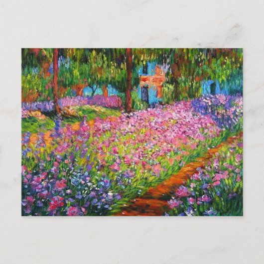 Monet Iris Garden-ontwerp met roze achtergrond Briefkaart (Voorkant)