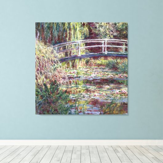 Monet Japans Bridge Symfonie in Roos Fine Art Canvas Afdruk (Insitu (Houten vloer))