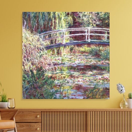 Monet Japans Bridge Symfonie in Roos Fine Art Canvas Afdruk (Insitu (Woonkamer))