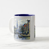 Monet: Kanaal in Amsterdam Tweekleurige Koffiemok (Voorkant links)