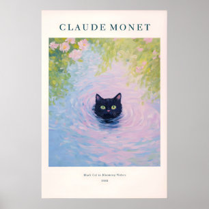 Monet Kat Artprint Zwarte Kat in Vijver, Frans Poster