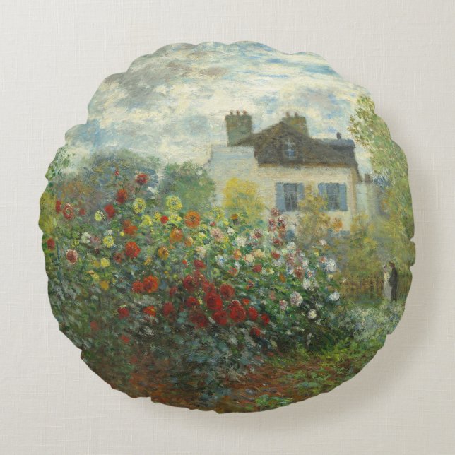 Monet Kunstenaarstuin in Argenteuil Schilderij Rond Kussen (Voorkant)
