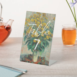 Monet-kunstschilderij bloem feesttafel nummer reclamebord met voetstuk