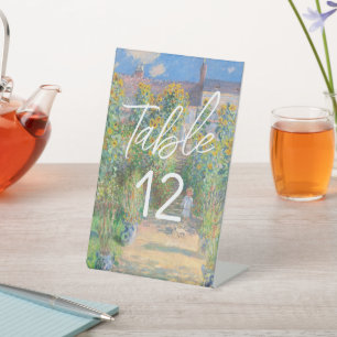 Monet-kunstschilderij bloemfeest tafelnummer reclamebord met voetstuk
