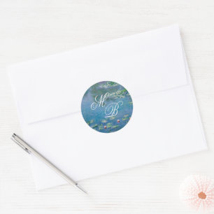 Monet-kunstschilderij Waterlelie Monogram Initiaal Ronde Sticker