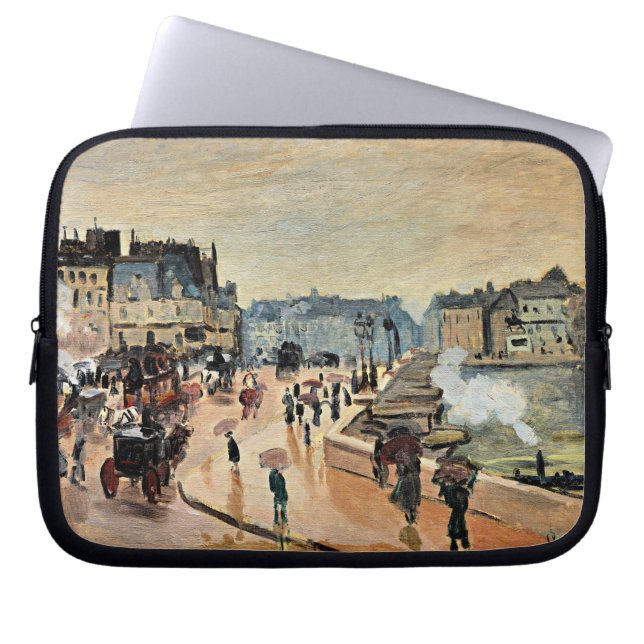 Monet - Le Pont Neuf, Impressionistisch schilderij Laptop Sleeve (Voorkant)