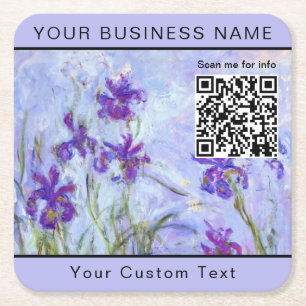 Monet - Lila Irises / Iris Mauves - QR-code Kartonnen Onderzetters