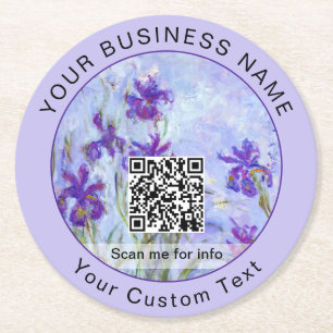 Monet - Lila Irises / Iris Mauves - QR-code Ronde Kartonnen Onderzetter