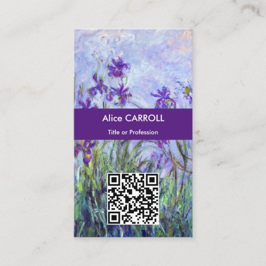 Monet - Lila Irises / Iris Mauves - QR-code Visitekaartje (Voorkant)