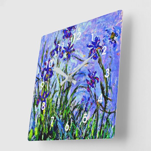 Monet - Lila Irises Vierkante Klok (Hoek)