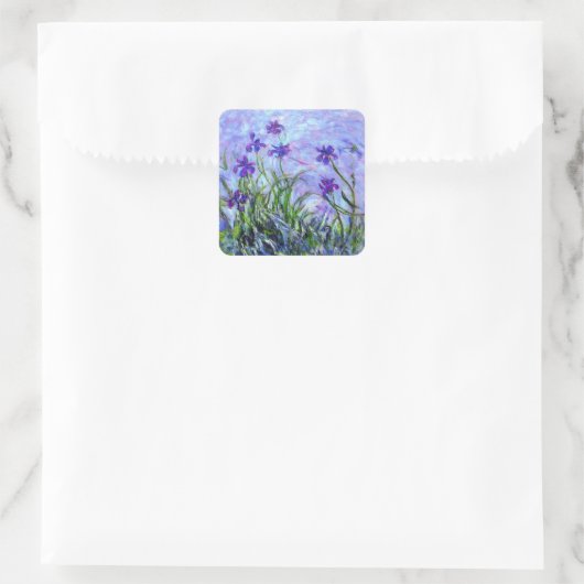 Monet Lila Irises Vierkante Sticker (Tas)