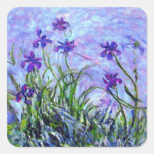 Monet Lila Irises Vierkante Sticker (Voorkant)