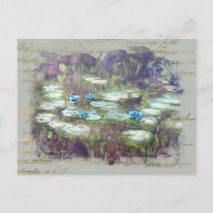 ** Monet Lily Pads Pond Old Gold Handwriting AR23  Briefkaart