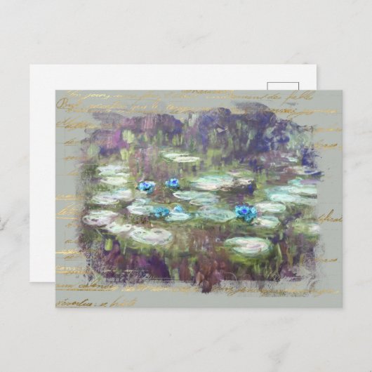 ** Monet Lily Pads Pond Old Gold Handwriting AR23 Briefkaart (Voorkant / Achterkant)