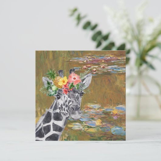 Monet Lily Pond en Giraffe Wenskaart (Staand voorkant)