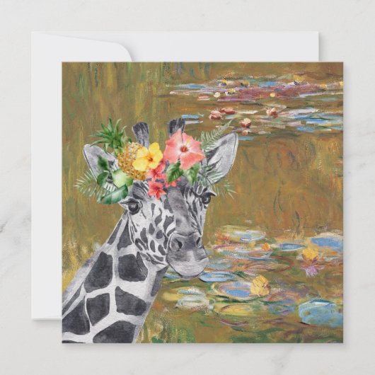 Monet Lily Pond en Giraffe Wenskaart (Voorkant)