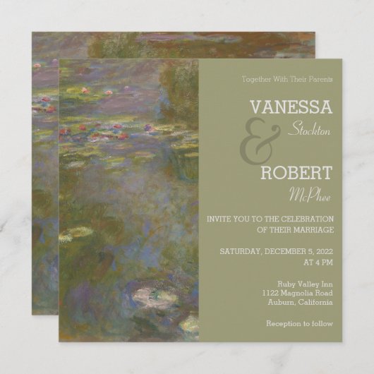 Monet Lily Pond Wedding Invitation Kaart (Voorkant / Achterkant)