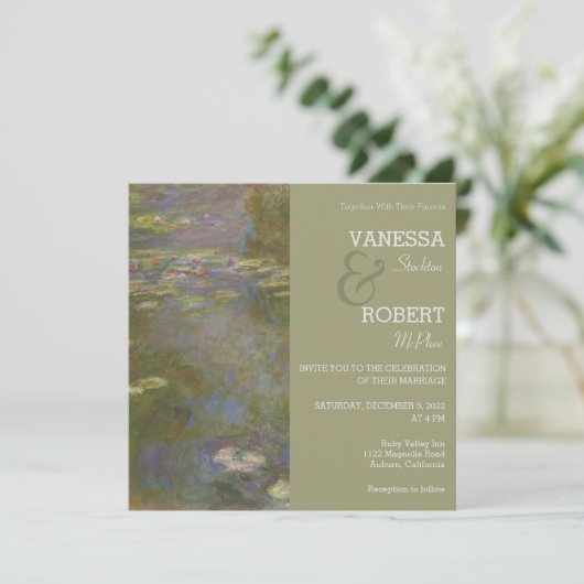 Monet Lily Pond Wedding Invitation Kaart (Staand voorkant)