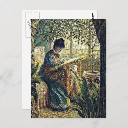 Monet - Madame Monet Embroidering Briefkaart (Voorkant / Achterkant)