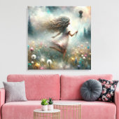 Monet meisje in weide met een paardenbloem canvas afdruk (Insitu (Woonkamer))