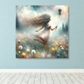 Monet meisje in weide met een paardenbloem canvas afdruk (Insitu (Houten vloer))