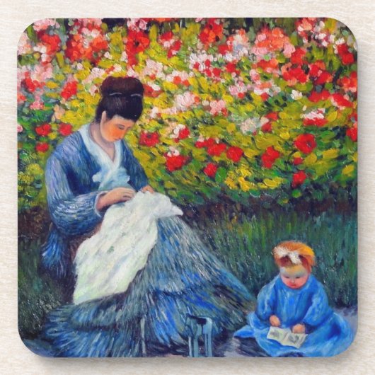 Monet moeder en kind in de tuin bier onderzetter (Voorkant)