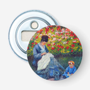 Monet moeder en kind in de tuin button flesopener