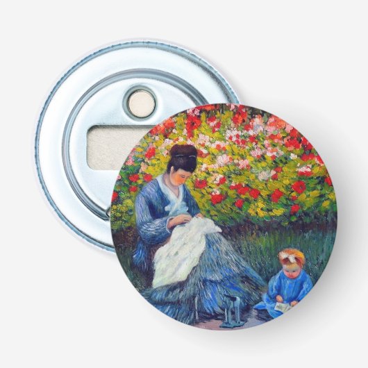 Monet moeder en kind in de tuin button flesopener (Voorkant)