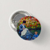 Monet moeder en kind in de tuin ronde button 3,2 cm (Voorkant /achterkant)