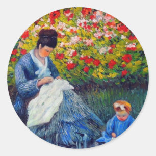 Monet moeder en kind in de tuin ronde sticker