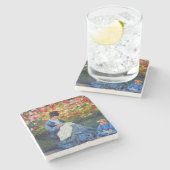 Monet moeder en kind in de tuin stenen onderzetter (Zijkant)