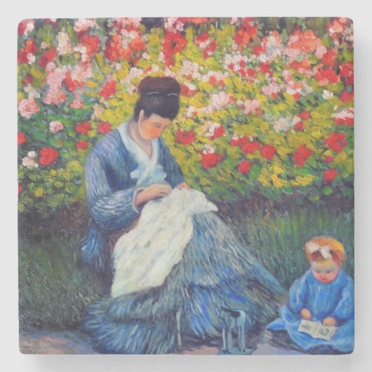 Monet moeder en kind in de tuin stenen onderzetter (Voorkant)