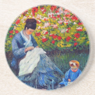 Monet moeder en kind in de tuin zandsteen onderzetter