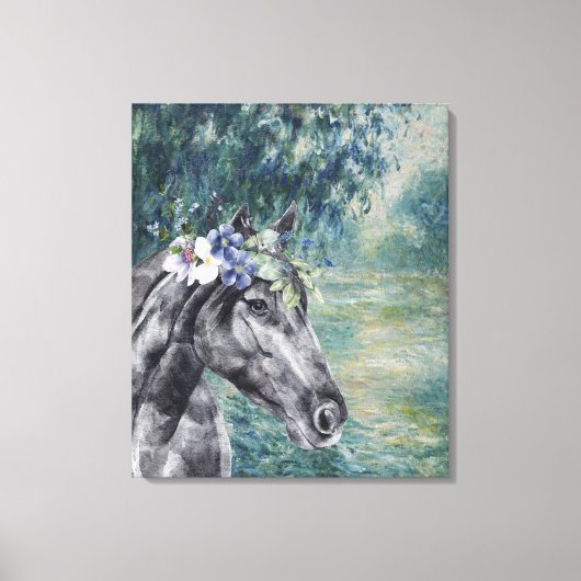 Monet Morning Seine en Black Horse Compilation Canvas Afdruk (Voorkant)