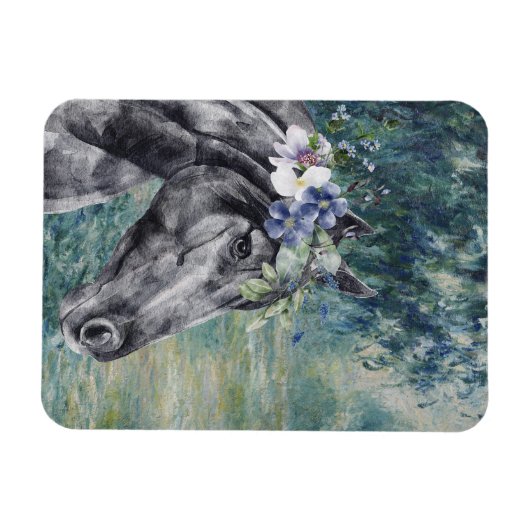 Monet Morning Seine en Black Horse Magneet (Horizontaal)