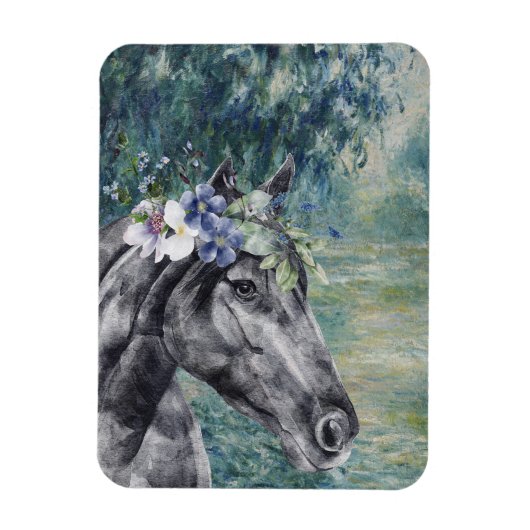 Monet Morning Seine en Black Horse Magneet (Verticaal)