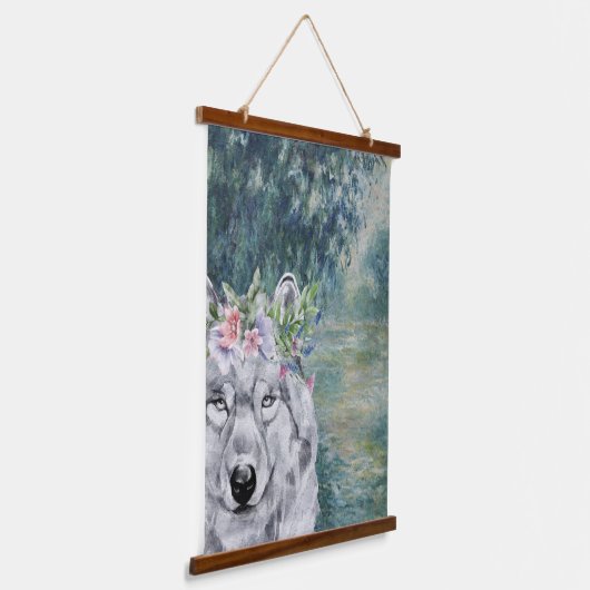 Monet Morning Seine en Gray Wolf Hangend Wandkleed (Gebogen)