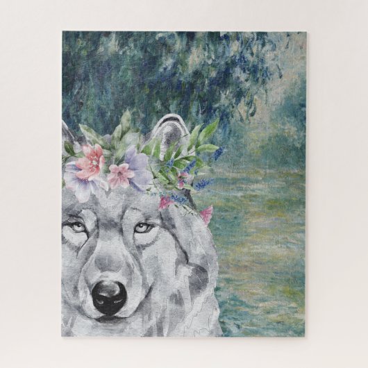 Monet Morning Seine en Gray Wolf Legpuzzel (Verticaal)