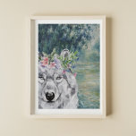 Monet Morning Seine en Gray Wolf Poster<br><div class="desc">De prachtige en artistieke compilatie kenmerkt de Morning van Claude Monet op de Seine als achtergrond met het portret van de grijze wolf met de waterverf bloemkroon boven de zon.</div>