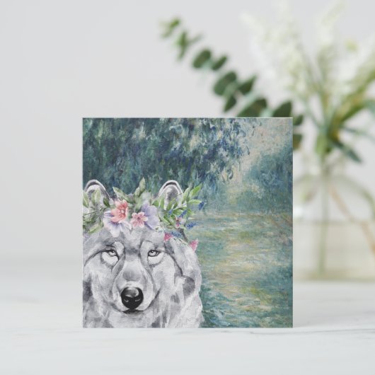 Monet Morning Seine en Gray Wolf Wenskaart (Staand voorkant)