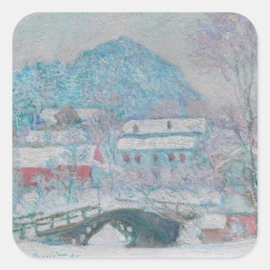 Monet - Noorwegen, het dorp Sandviken in de sneeuw Vierkante Sticker (Voorkant)