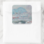 Monet - Noorwegen, het dorp Sandviken in de sneeuw Vierkante Sticker (Tas)